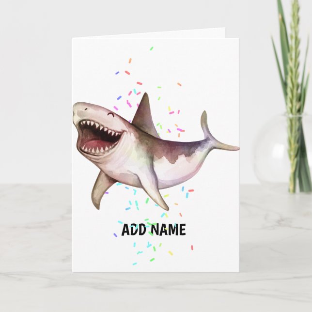 Fun SHARK illustriertes Geschenk Name Aquarell hin Karte (Vorderseite)
