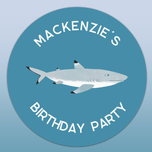Fun Shark Underwater Birthday Party Runder Aufkleber
