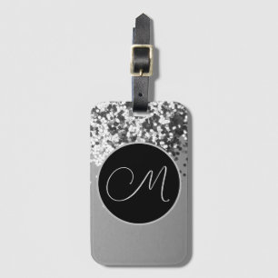 Fun SIlver Black Confetti Monogram Gepäckanhänger