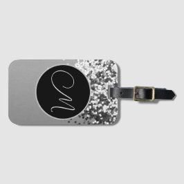 Fun SIlver Black Confetti Monogram Gepäckanhänger