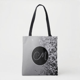 Fun SIlver Black Confetti Monogram Tasche