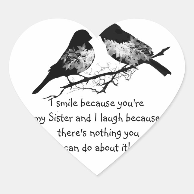 Fun Sister Quote mit Niedlichem Vogel-Spaß Herz-Aufkleber (Vorderseite)