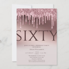 Fun Sixty Überraschung Rosa Glitzer 60. Geburtstag Einladung