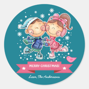 Fun Skaten Kids Weihnachten im Individuelle Name Runder Aufkleber