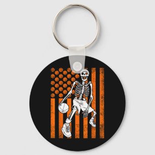 Fun Skeleton Basketball Player USA Flag V Schlüsselanhänger