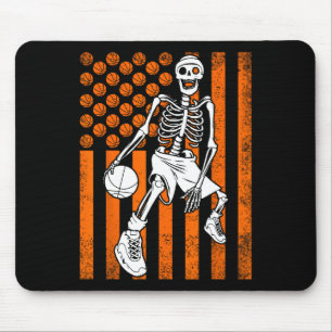 Fun Skeleton Bysketbyll Player US sa American Flag Mousepad
