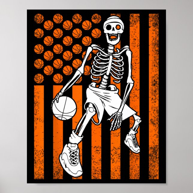 Fun Skeleton Bysketbyll Player US sa American Flag Poster (Vorne)