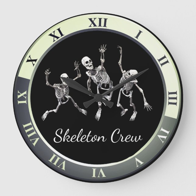 Fun "Skeleton Crew" Creepy Skeleton Design Große Wanduhr (Vorderseite)