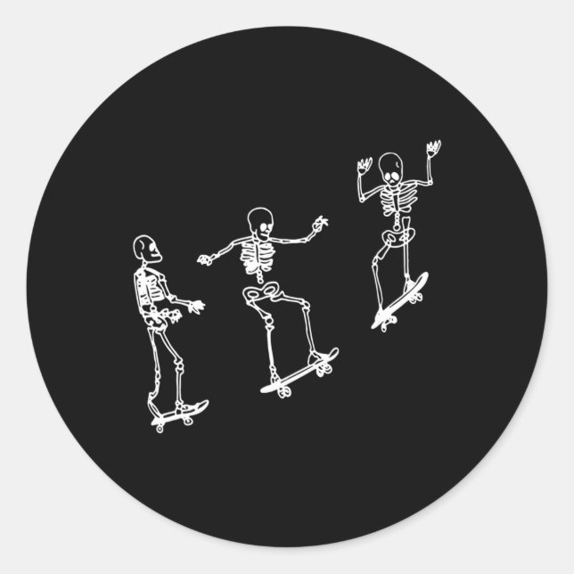 Fun Skeleton Skateboard Halloween Skateboard Sk Runder Aufkleber (Vorderseite)