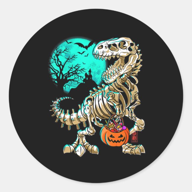 Fun Skeleton TRex Halloween Boys Dino Kids Fossil Runder Aufkleber (Vorderseite)