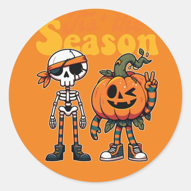 Fun Skeleton und Pumpkin Friends Sticker (Vorderseite)
