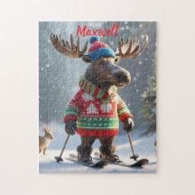 Fun Skiing Elche Weihnachten Personalisierte Puzzl