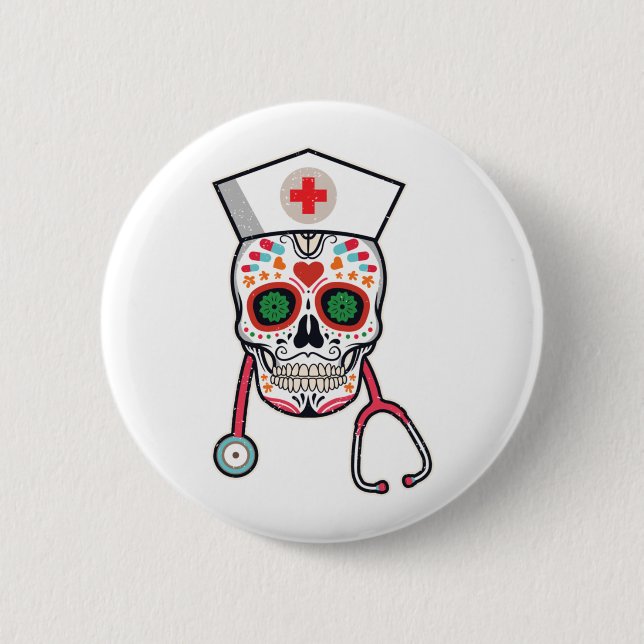 Fun Skull Halloween Mexican Nurse Gift Design Button (Vorderseite)