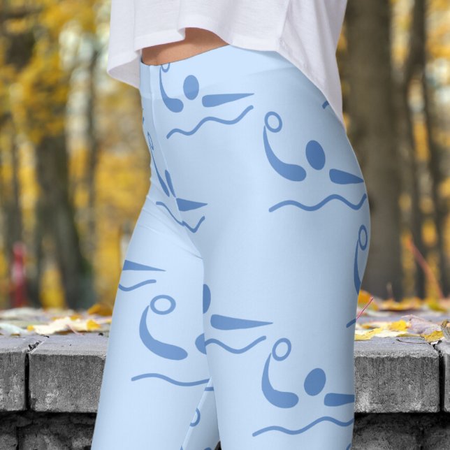 Fun Slate Blue Womens Water Polo Muster Leggings (Womens Water Polo on Slate Blue Gray Leggings)