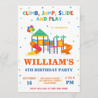 Fun Slide and Climb Kids Theme Playground Birthday Einladung