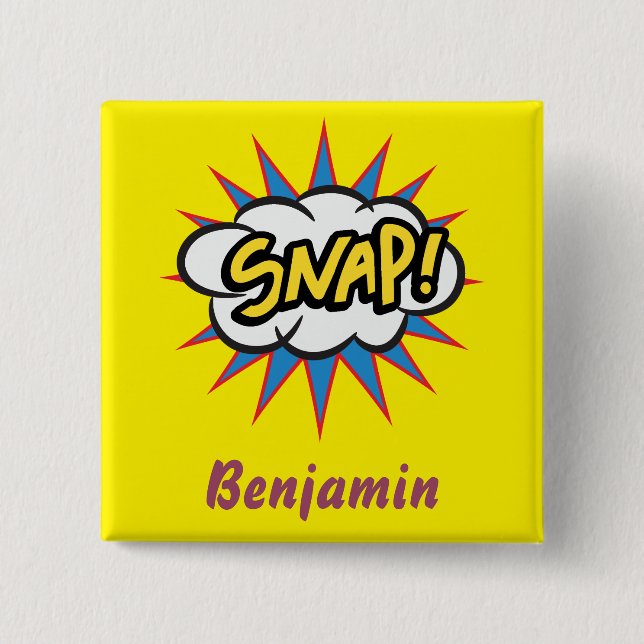 Fun Snap Gelbes Comic Buch Design Button (Vorderseite)