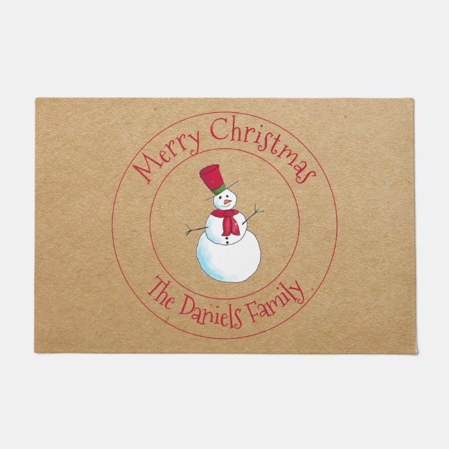 Fun Snowman Monogram Fußmatte (Vorderseite)