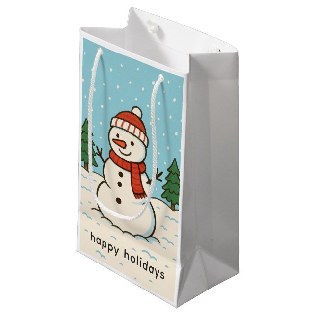 Fun Snowman Niedlich Weihnachten Kleine Geschenktüte (Vorderseite Schrägansicht)