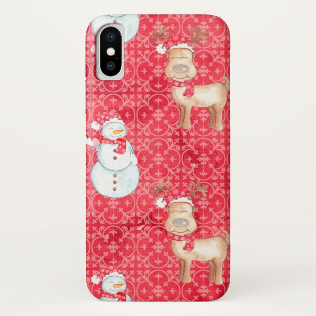 Fun Snowman und Rentier Weihnachten iPhone Case (Rückseite)