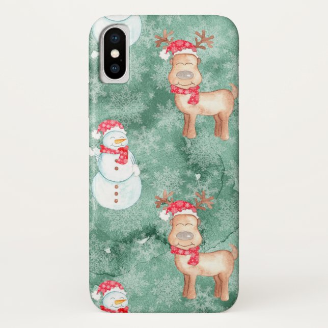 Fun Snowman und Rentier Weihnachten iPhone Case (Rückseite)