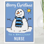 Fun Snowman Weihnachtskarte für eine Krankenschwes Feiertagskarte<br><div class="desc">Spaß Schneemann Cartoon auf einer Weihnachtskarte. Weihnachtskarte für eine Krankenschwester.</div>