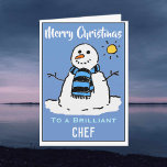 Fun Snowman Weihnachtskarte für einen Koch Feiertagskarte<br><div class="desc">Spaß Schneemann Cartoon auf einer Weihnachtskarte. Weihnachtskarte für einen Koch.</div>