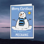 Fun Snowman Weihnachtskarte für einen Mechaniker Feiertagskarte<br><div class="desc">Spaß Schneemann Cartoon auf einer Weihnachtskarte. Weihnachtskarte für einen Mechaniker.</div>
