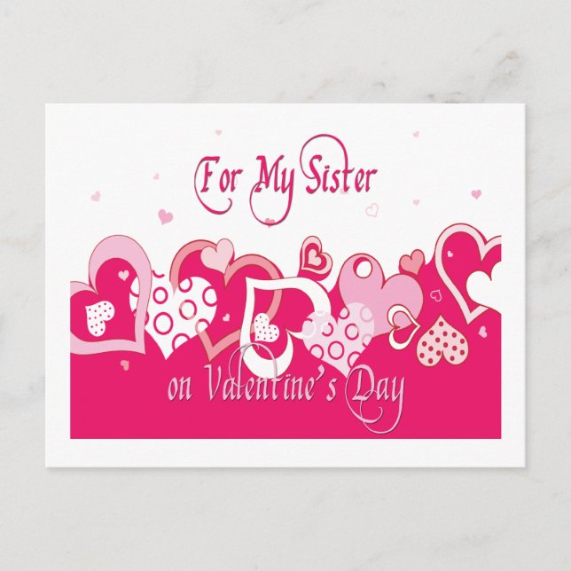 Fun Soeur Coeurs Rose Valentine Carte postale (Devant)