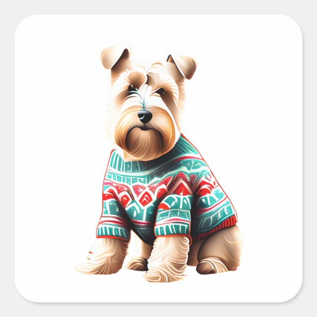 Fun Soft Coat Wheaten Terrier Weihnachtskraut Quadratischer Aufkleber (Vorderseite)