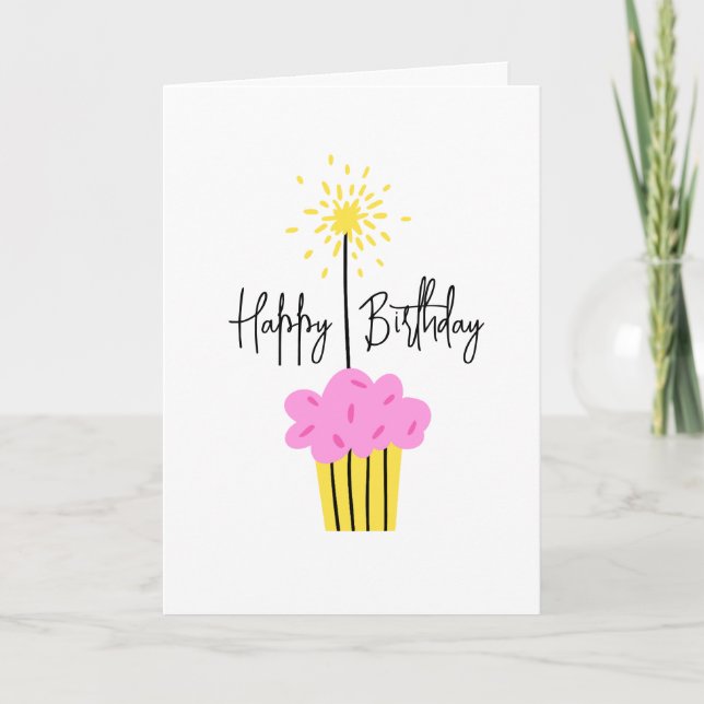 Fun Sparkler Cupcake Hinzufügen eines Namens Gebur Karte (Vorderseite)