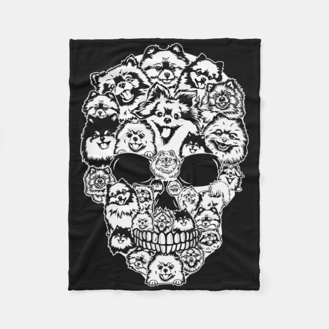 Fun Spitz Skull Hund Skelett Halloween Fleecedecke (Vorderseite)