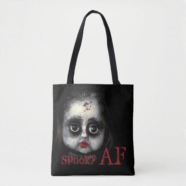 Fun Spooky AF Creepy Goth Doll Face Halloween Tasche (Vorderseite)