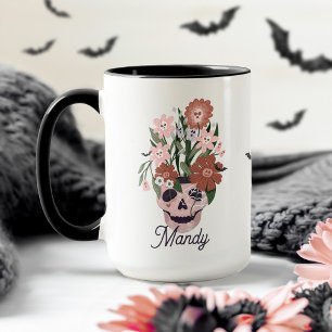 Fun Spooky blühendes BlumenHalloween Schädel Tasse
