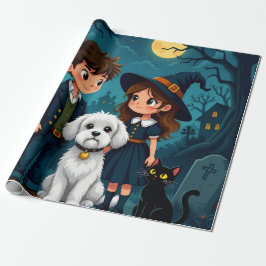 Fun Spooky Gift Wrap with Pumpkins, Ghosts & Bats Geschenkpapier