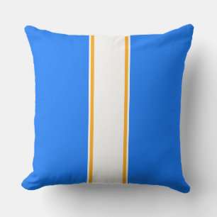 Fun Sporty Bright Blue White Orange Racing Streife Kissen
