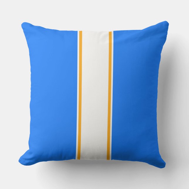 Fun Sporty Bright Blue White Orange Racing Streife Kissen (Vorderseite)