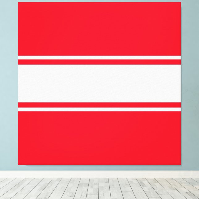 Fun Sporty Bright Red White Centre Racing Streifen Leinwanddruck (Insitu (Holzboden))