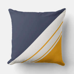 Fun Sporty Navy Blau Gelbe Streifen Kissen