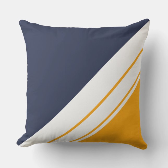 Fun Sporty Navy Blau Gelbe Streifen Kissen (Vorderseite)