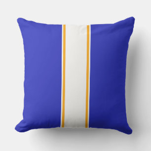 Fun Sporty Royal Blue White Yellow Racing Streifen Kissen