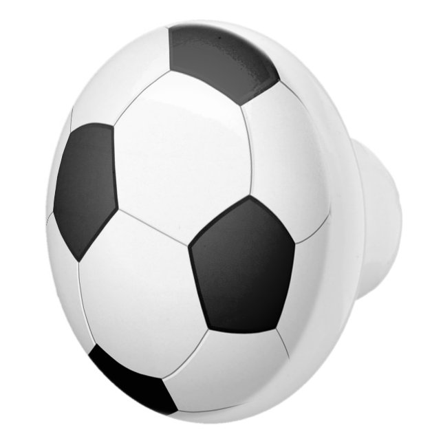 Fun Sporty Traditioneller Schwarz-weißer Fußballba Keramikknauf (Rechts)