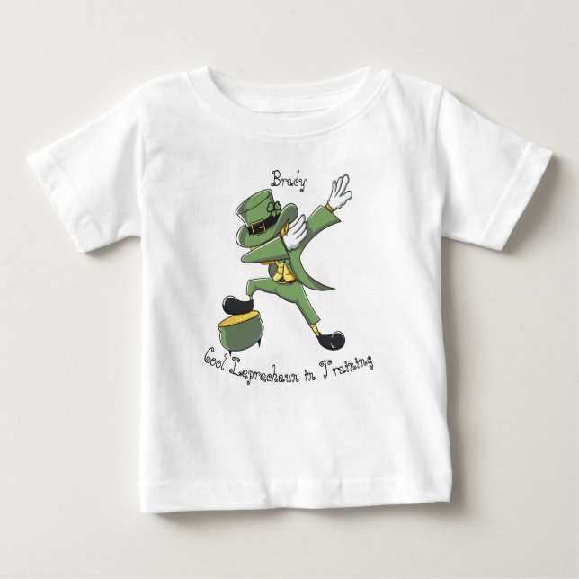 Fun St Patrick Dabbing Leprechaun Kinder Name Baby T-shirt (Vorderseite)