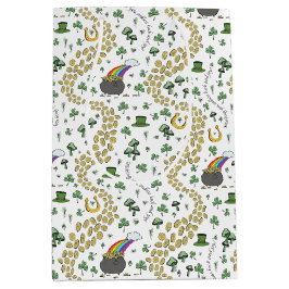 Fun St Patricks Day Green Kleeblatt Leprechaun Luc Mittlere Geschenktüte