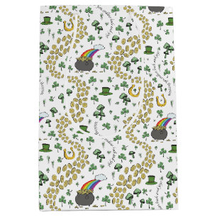 Fun St Patricks Day Green Kleeblatt Leprechaun Luc Mittlere Geschenktüte
