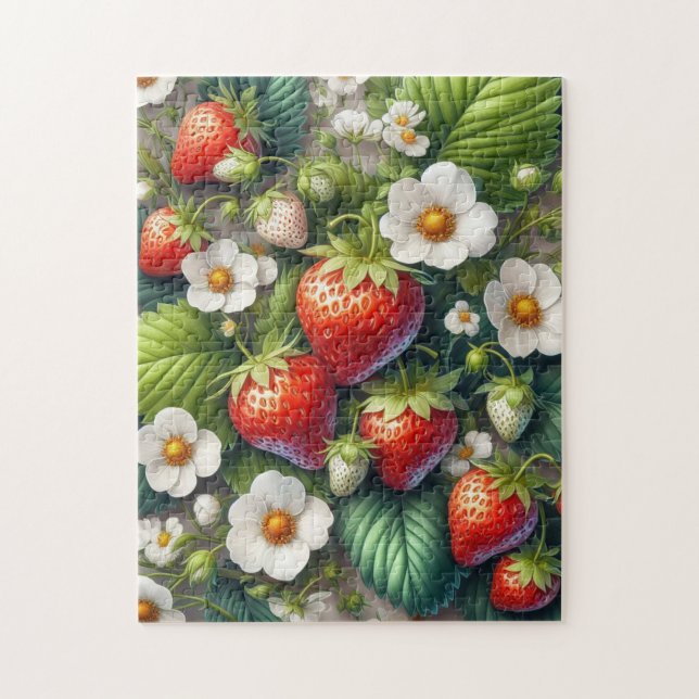 Fun Strawberry Verlasst Blume Jigsaw Puzzle (Vertikal)