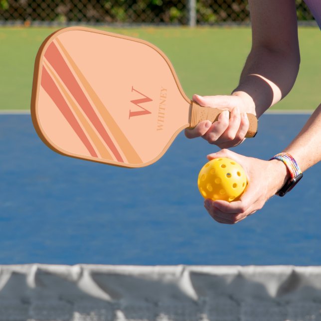 Fun Stripes Monogramm Name Peach Orange Pickleball Schläger (InSitu)