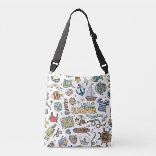 Fun Summer Beach Illustrationen Tragetaschen Mit Langen Trägern