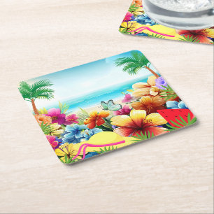 Fun Summer Beach Szene 2 Rechteckiger Pappuntersetzer