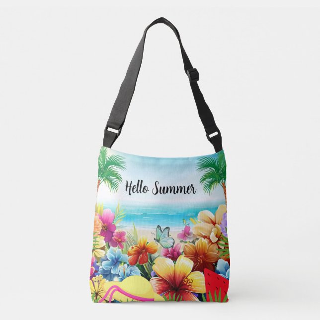 Fun Summer Beach Szene Tragetaschen Mit Langen Trägern (Vorderseite)