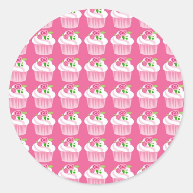 Fun Summer Birthday Hot Pink Cupcake Muster Runder Aufkleber (Vorderseite)